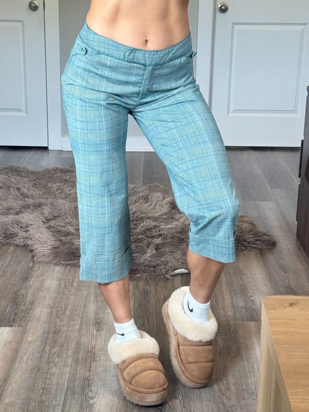 Y2K Office Siren Kenzie Green Plaid Mid Rise Capri Pants Womens 8 Preppy 2000s